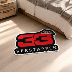 Max Verstappen 33 Formula Racing Flat Rug | Red Number 33 Motorsport Fan Die-Cut Flat Rug | Racing Room Floor Decor