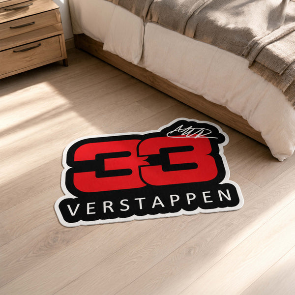 Max Verstappen 33 Formula Racing Flat Rug | Red Number 33 Motorsport Fan Die-Cut Flat Rug | Racing Room Floor Decor
