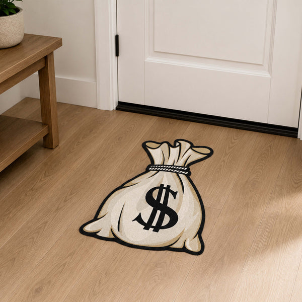 Money Bag Cut-out Flat Rug | Cartoon Cash Sack Floor Rug | Wealth & Hustle-Themed Room Decor