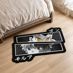 Gon Freecss & Killua Zoldyck Split Face Cut-out Flat Rug | Hunter × Hunter Anime Floor Rug | Premium Gaming Room Decor