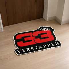 Max Verstappen 33 Formula Racing Flat Rug | Red Number 33 Motorsport Fan Die-Cut Flat Rug | Racing Room Floor Decor