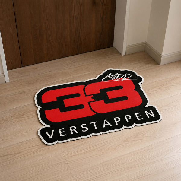 Max Verstappen 33 Formula Racing Flat Rug | Red Number 33 Motorsport Fan Die-Cut Flat Rug | Racing Room Floor Decor
