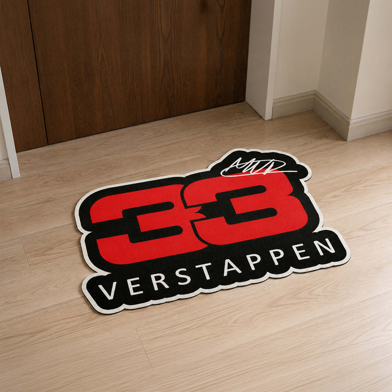 Max Verstappen 33 Formula Racing Flat Rug | Red Number 33 Motorsport Fan Die-Cut Flat Rug | Racing Room Floor Decor