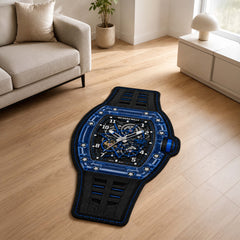 Richard Mille RM 35-02 Blue Sapphire Watch Floor Mat (3 mm Thick) | Luxury Watch Shaped Skeleton Dial Rug for Bedroom, Gaming Room & Watch Collector Décor