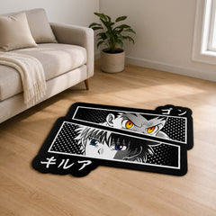 Gon Freecss & Killua Zoldyck Split Face Cut-out Flat Rug | Hunter × Hunter Anime Floor Rug | Premium Gaming Room Decor