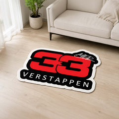 Max Verstappen 33 Formula Racing Flat Rug | Red Number 33 Motorsport Fan Die-Cut Flat Rug | Racing Room Floor Decor