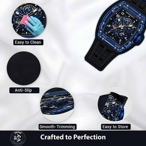 Richard Mille RM 35-02 Blue Sapphire Watch Floor Mat (3 mm Thick) | Luxury Watch Shaped Skeleton Dial Rug for Bedroom, Gaming Room & Watch Collector Décor
