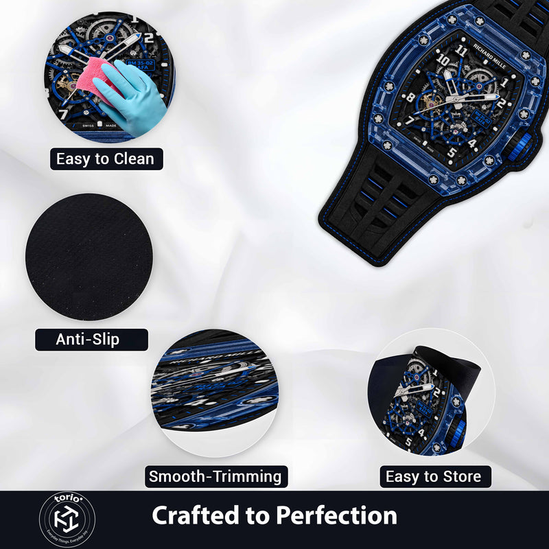 Richard Mille RM 35-02 Blue Sapphire Watch Floor Mat (3 mm Thick) | Luxury Watch Shaped Skeleton Dial Rug for Bedroom, Gaming Room & Watch Collector Décor