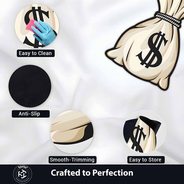 Money Bag Cut-out Flat Rug | Cartoon Cash Sack Floor Rug | Wealth & Hustle-Themed Room Decor