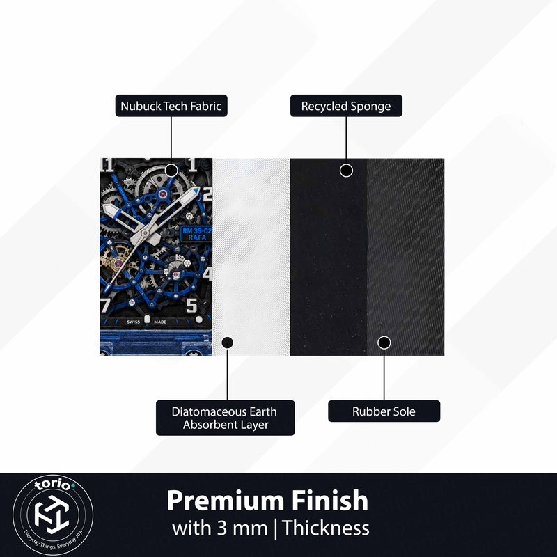 Richard Mille RM 35-02 Blue Sapphire Watch Floor Mat (3 mm Thick) | Luxury Watch Shaped Skeleton Dial Rug for Bedroom, Gaming Room & Watch Collector Décor