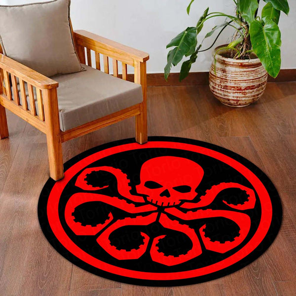 Hydra Logo Round Rug | Marvel Inspired Floor Mat | Anti-Slip 3 mm Absorbent Circle Rug for Gaming Room, Bedroom & Superhero Decor
