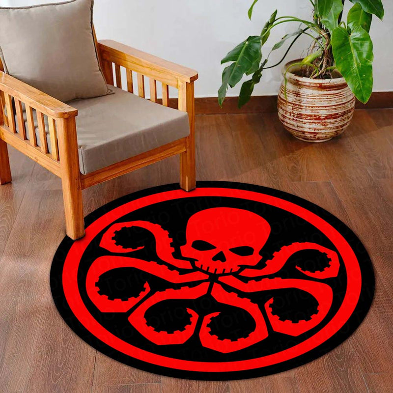 Hydra Logo Round Rug | Marvel Inspired Floor Mat | Anti-Slip 3 mm Absorbent Circle Rug for Gaming Room, Bedroom & Superhero Decor