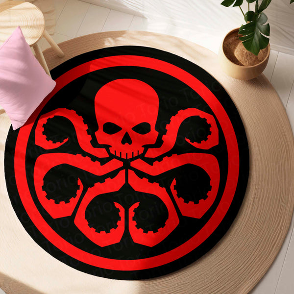 Hydra Logo Round Rug | Marvel Inspired Floor Mat | Anti-Slip 3 mm Absorbent Circle Rug for Gaming Room, Bedroom & Superhero Decor