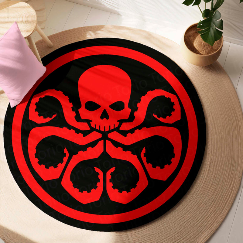 Hydra Logo Round Rug | Marvel Inspired Floor Mat | Anti-Slip 3 mm Absorbent Circle Rug for Gaming Room, Bedroom & Superhero Decor