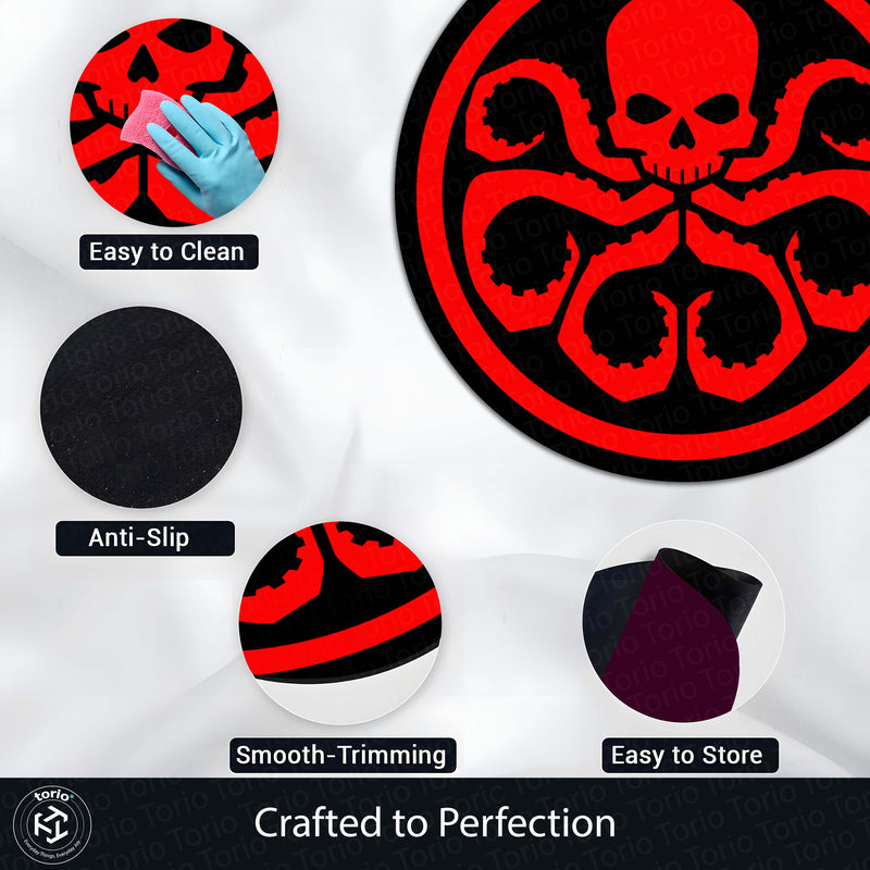 Hydra Logo Round Rug | Marvel Inspired Floor Mat | Anti-Slip 3 mm Absorbent Circle Rug for Gaming Room, Bedroom & Superhero Decor