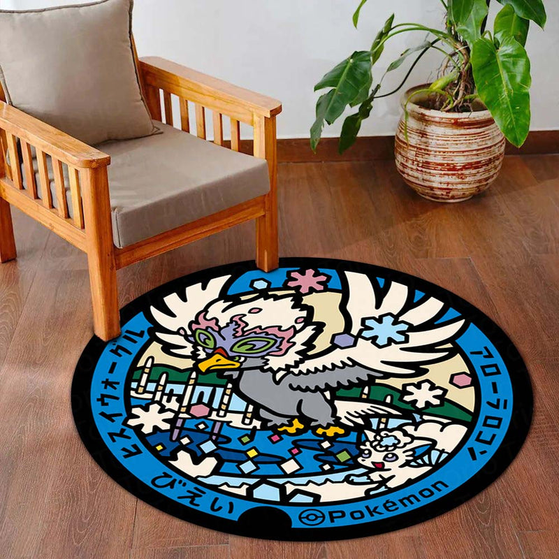 Hisuian Braviary Round Rug | Pokémon Inspired Floor Mat | Anti-Slip 3 mm Absorbent Circle Rug for Bedroom, Gaming Room & Anime Decor