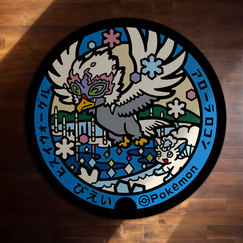 Hisuian Braviary Round Rug | Pokémon Inspired Floor Mat | Anti-Slip 3 mm Absorbent Circle Rug for Bedroom, Gaming Room & Anime Decor
