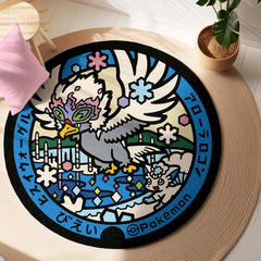 Hisuian Braviary Round Rug | Pokémon Inspired Floor Mat | Anti-Slip 3 mm Absorbent Circle Rug for Bedroom, Gaming Room & Anime Decor