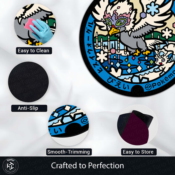 Hisuian Braviary Round Rug | Pokémon Inspired Floor Mat | Anti-Slip 3 mm Absorbent Circle Rug for Bedroom, Gaming Room & Anime Decor