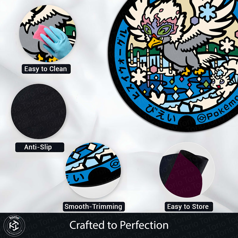 Hisuian Braviary Round Rug | Pokémon Inspired Floor Mat | Anti-Slip 3 mm Absorbent Circle Rug for Bedroom, Gaming Room & Anime Decor