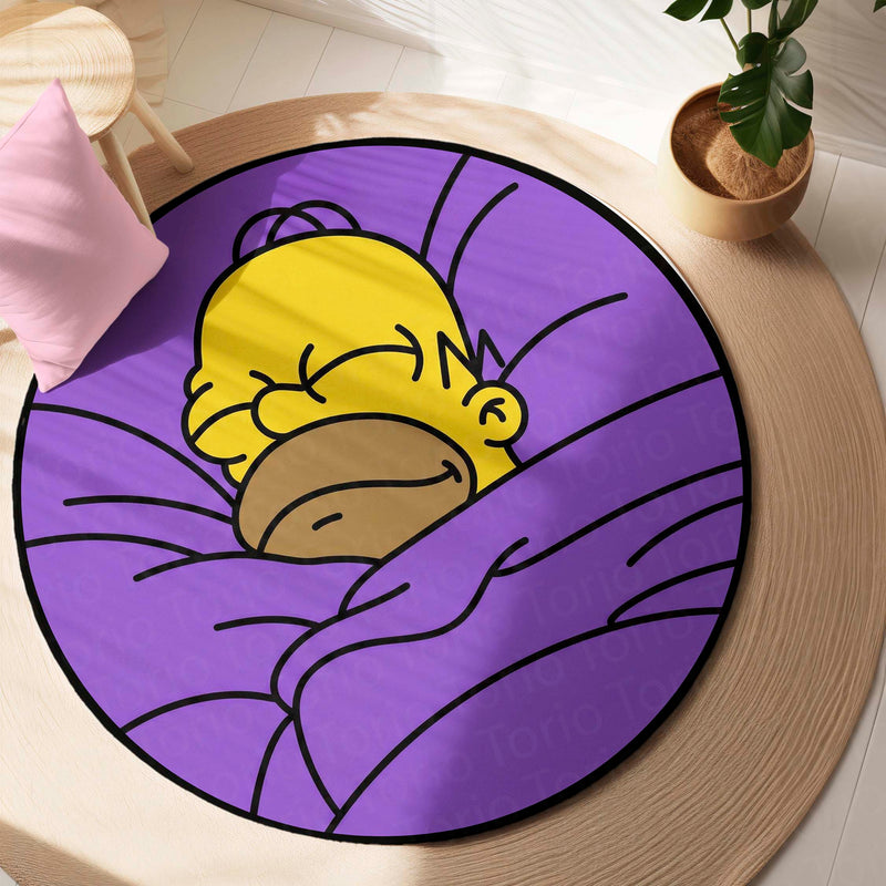 Homer Simpson Sleeping Round Floor Mat (3 mm Thick) | Cartoon Circular Area Mat for Bedroom & Cozy Decor