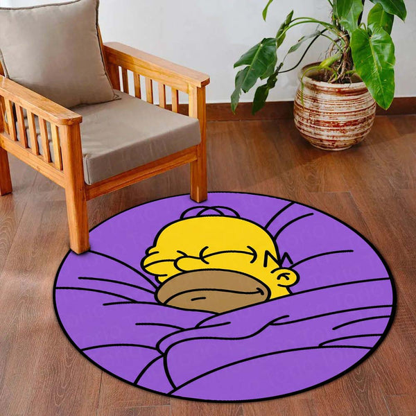 Homer Simpson Sleeping Round Floor Mat (3 mm Thick) | Cartoon Circular Area Mat for Bedroom & Cozy Decor
