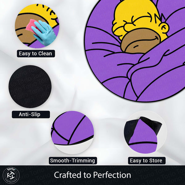 Homer Simpson Sleeping Round Floor Mat (3 mm Thick) | Cartoon Circular Area Mat for Bedroom & Cozy Decor
