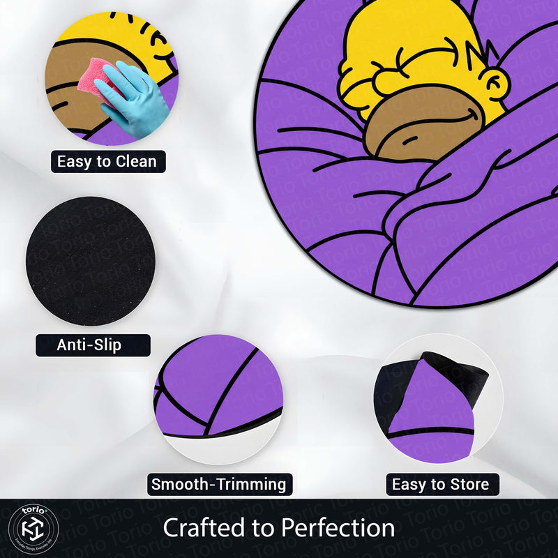 Homer Simpson Sleeping Round Floor Mat (3 mm Thick) | Cartoon Circular Area Mat for Bedroom & Cozy Decor