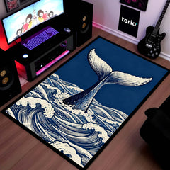Humpback Whale Fluke Art Area Rug | Majestic Ocean Wildlife Floor Mat | Artistic Marine Decor Rug for Living Room, Office & Beach House Decor