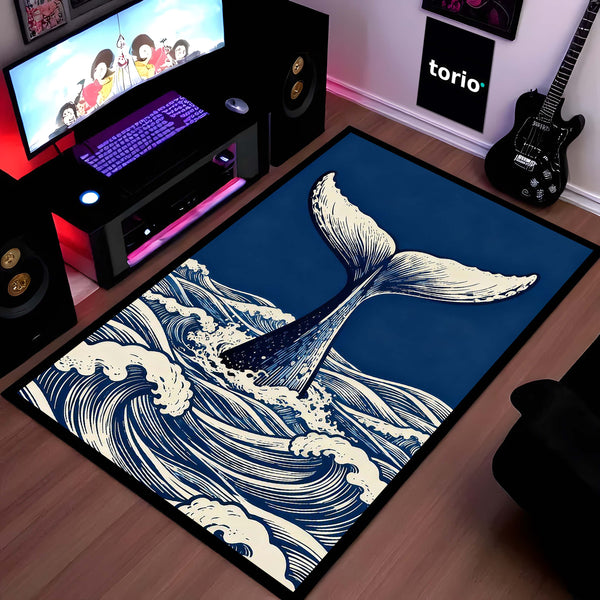 Humpback Whale Fluke Art Area Rug | Majestic Ocean Wildlife Floor Mat | Artistic Marine Decor Rug for Living Room, Office & Beach House Decor