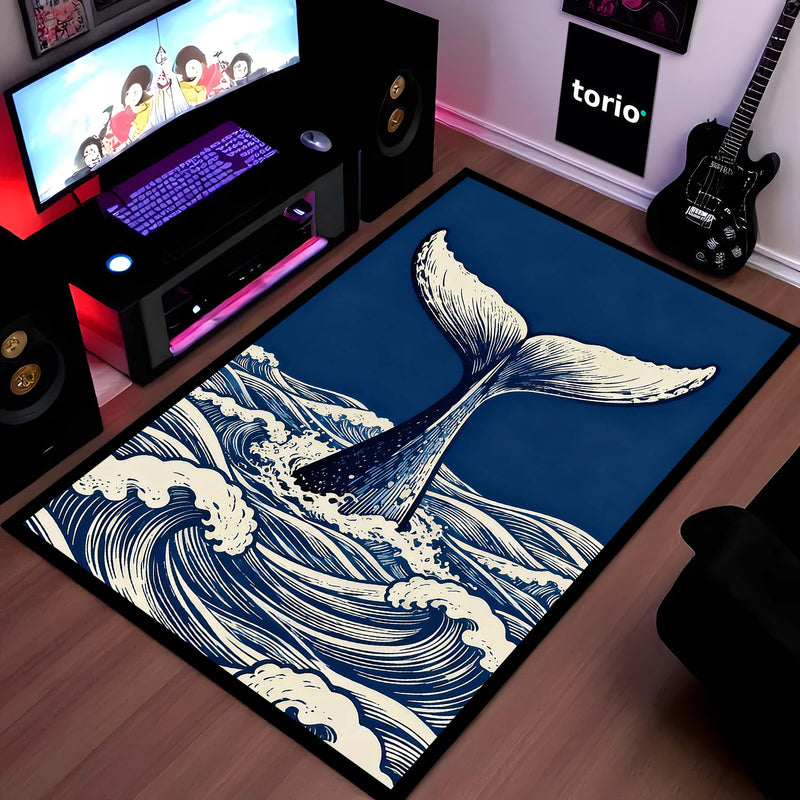 Humpback Whale Fluke Art Area Rug | Majestic Ocean Wildlife Floor Mat | Artistic Marine Decor Rug for Living Room, Office & Beach House Decor