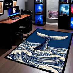 Humpback Whale Fluke Art Area Rug | Majestic Ocean Wildlife Floor Mat | Artistic Marine Decor Rug for Living Room, Office & Beach House Decor