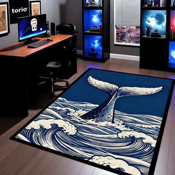 Humpback Whale Fluke Art Area Rug | Majestic Ocean Wildlife Floor Mat | Artistic Marine Decor Rug for Living Room, Office & Beach House Decor
