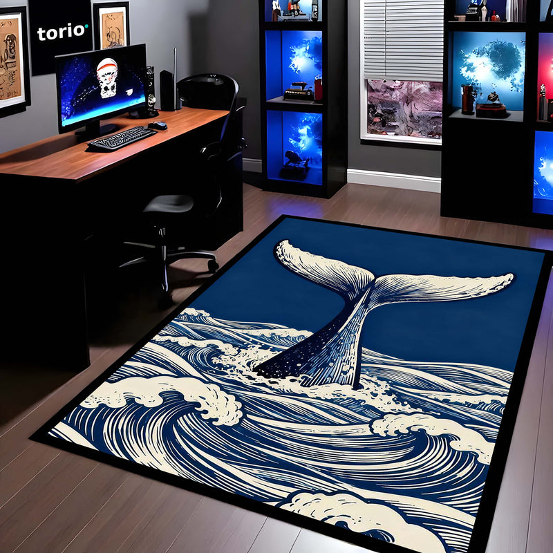 Humpback Whale Fluke Art Area Rug | Majestic Ocean Wildlife Floor Mat | Artistic Marine Decor Rug for Living Room, Office & Beach House Decor