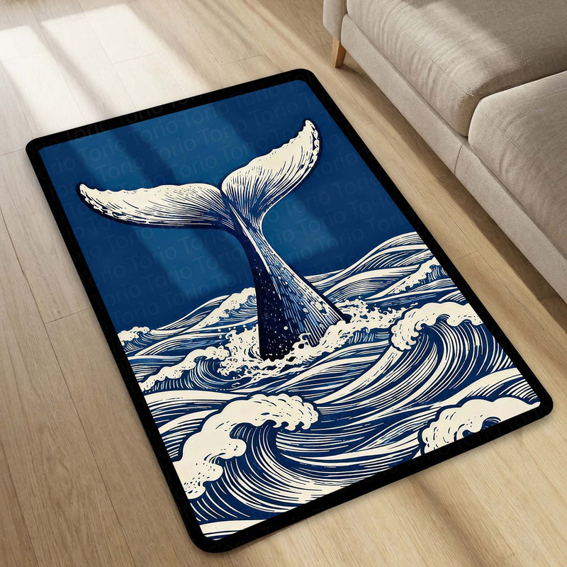 Humpback Whale Fluke Art Area Rug | Majestic Ocean Wildlife Floor Mat | Artistic Marine Decor Rug for Living Room, Office & Beach House Decor