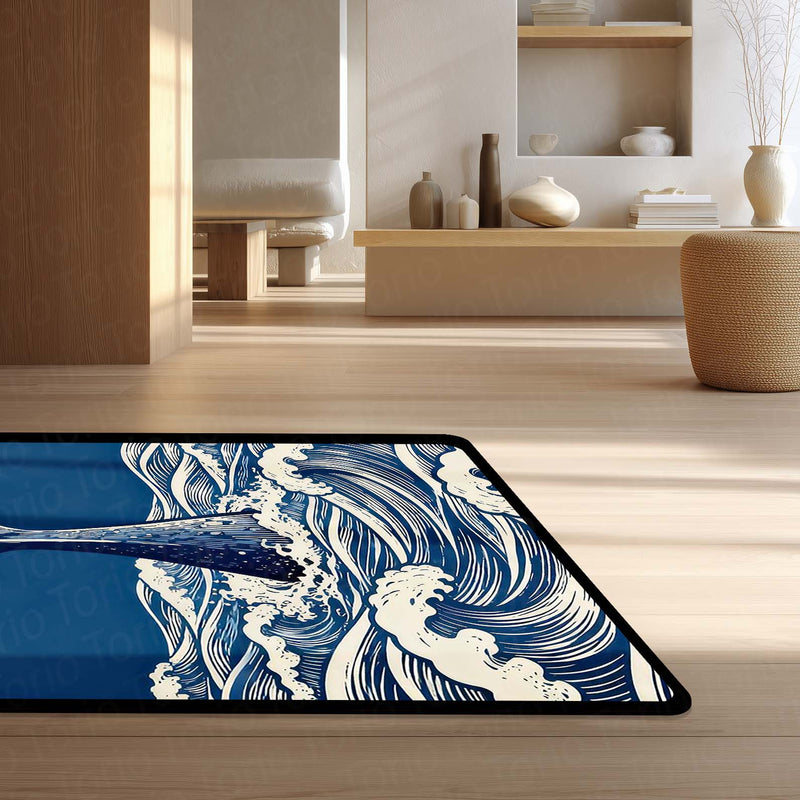 Humpback Whale Fluke Art Area Rug | Majestic Ocean Wildlife Floor Mat | Artistic Marine Decor Rug for Living Room, Office & Beach House Decor