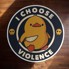 I Choose Violence Duck Round Rug | Funny Meme Floor Mat | Anti-Slip 3 mm Absorbent Circle Rug for Bedroom, Gaming Room & Cute Room Decor