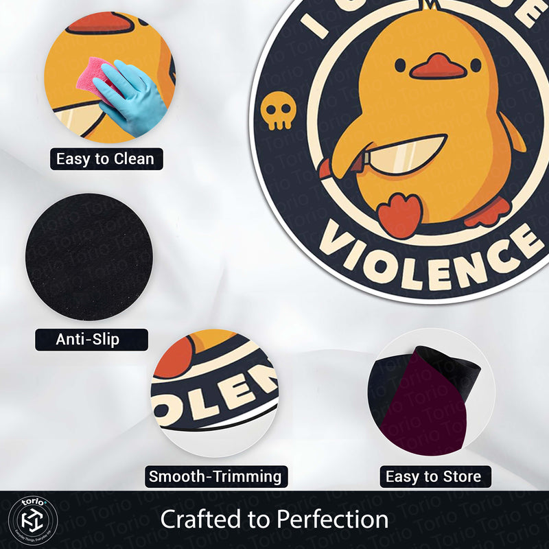 I Choose Violence Duck Round Rug | Funny Meme Floor Mat | Anti-Slip 3 mm Absorbent Circle Rug for Bedroom, Gaming Room & Cute Room Decor