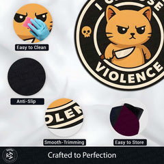 I Choose Violence Cat Round Rug | Funny Angry Cat Meme Floor Mat | Anti-Slip 3 mm Absorbent Circle Rug for Bedroom, Gaming Room & Cute Room Decor