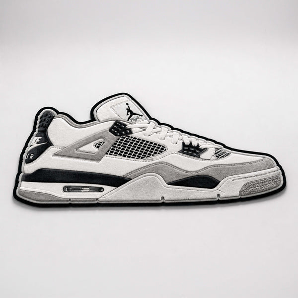 Air Jordan 4 Cut-out Flat Rug | Classic White & Black Sneaker Floor Rug | Premium Streetwear Room Decor