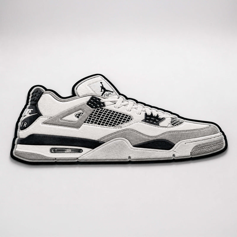 Air Jordan 4 Cut-out Flat Rug | Classic White & Black Sneaker Floor Rug | Premium Streetwear Room Decor