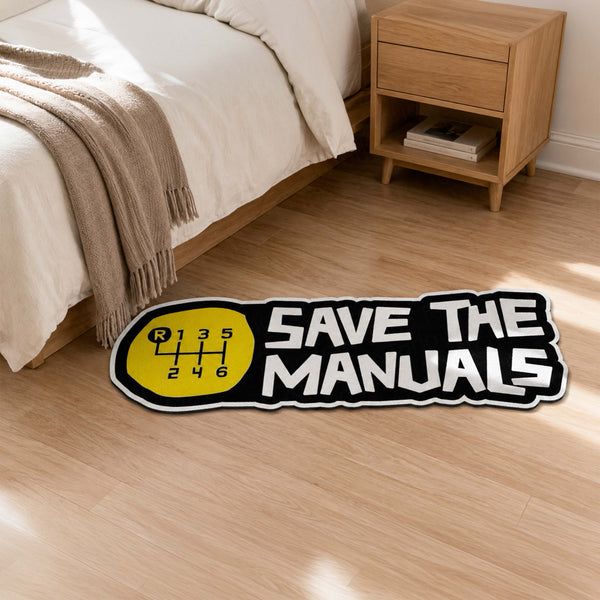 Save The Manuals Gear Shift Flat Rug | Manual Transmission Car Enthusiast Die-Cut Flat Rug | JDM Automotive Garage Floor Decor