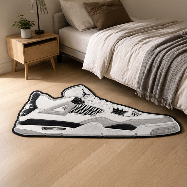 Air Jordan 4 Cut-out Flat Rug | Classic White & Black Sneaker Floor Rug | Premium Streetwear Room Decor