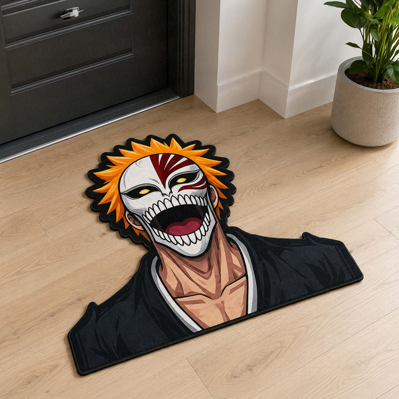 Ichigo Kurosaki Hollow Mask Cut-out Flat Rug | Bleach Anime Floor Rug | Premium Soul Reaper Gaming Room Decor