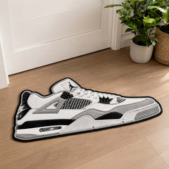 Air Jordan 4 Cut-out Flat Rug | Classic White & Black Sneaker Floor Rug | Premium Streetwear Room Decor