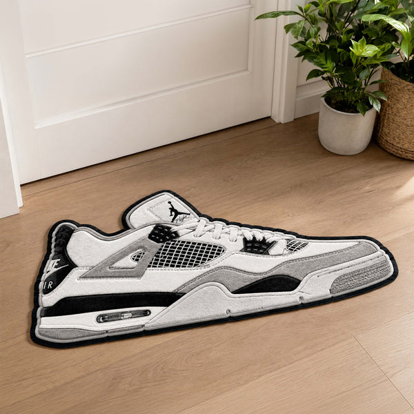 Air Jordan 4 Cut-out Flat Rug | Classic White & Black Sneaker Floor Rug | Premium Streetwear Room Decor