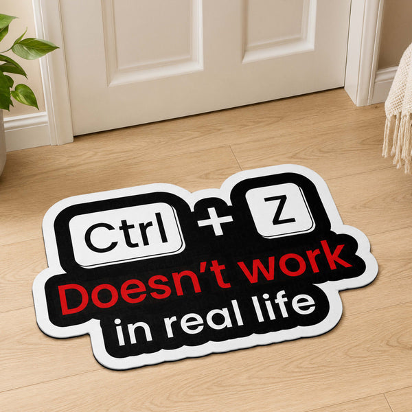 Ctrl + Z Doesn't Work in Real Life Funny Flat Rug | Programmer Keyboard Shortcut Humor Cut-out Flat Rug | Coder Desk & Office Floor Decor