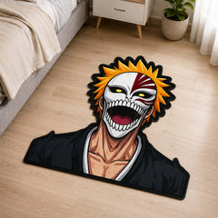 Ichigo Kurosaki Hollow Mask Cut-out Flat Rug | Bleach Anime Floor Rug | Premium Soul Reaper Gaming Room Decor