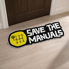 Save The Manuals Gear Shift Flat Rug | Manual Transmission Car Enthusiast Die-Cut Flat Rug | JDM Automotive Garage Floor Decor