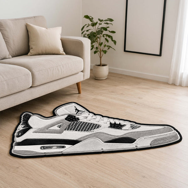 Air Jordan 4 Cut-out Flat Rug | Classic White & Black Sneaker Floor Rug | Premium Streetwear Room Decor